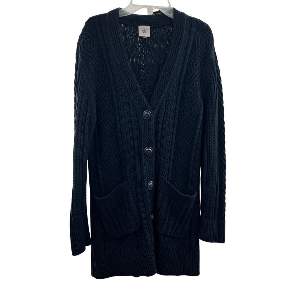 Cabi Knit Cardigan Navy V-Neck Button Up Long Sleeve Size Small
